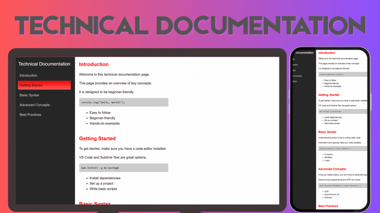 Technical Documentation Screenshot